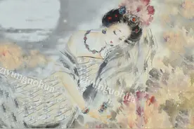 子云国画《月下醉卧牡丹园》图片