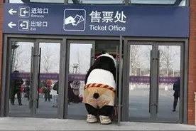 心疼春运吉祥物更心疼门 功夫熊猫因太胖一路被卡图片