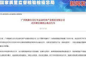 广州凯路仕召回约1.2万辆碟刹山地自行车 快拆装置存隐患图片