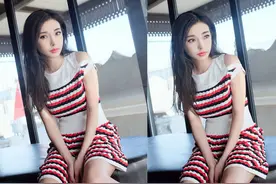 童菲最新清爽夏日街拍 条纹连衣裙打造懒人福利图片