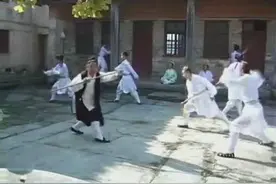 难得一见的武当山老君堂师傅和徒弟习练功夫图片