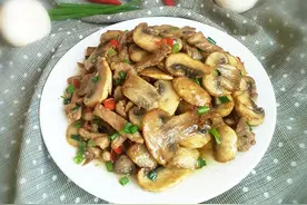 肉丝炒口蘑。的做法图片