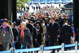日本皇宫对外开放 大批民众前来赏樱图片