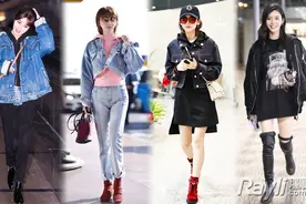 景甜娜扎机场就这么穿！帽衫+夹克秒变18岁少女图片