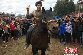 广西苗寨上演百年斗马民俗图片
