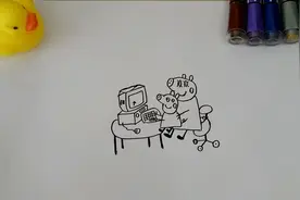 小猪佩奇和妈妈一起玩亲子游戏的简笔画，很简单五分钟就完成图片