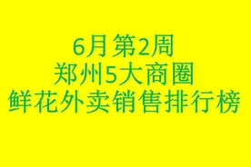 6月第2周，郑州5大商圈鲜花外卖销售排行榜图片