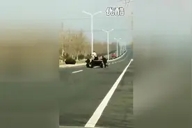 大爷根本停不下来！拖拉机失控马路上自转图片