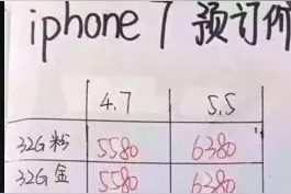 华强北出现iPhone7收购报价单，每级内存相差1000元图片