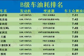 最新！B级车油耗排名更新：帕萨特夺冠，天籁第六，雅阁进前十！图片