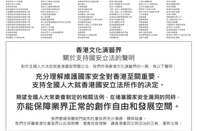 成龙谭咏麟等2600多名香港文艺界人士及110个团体联署支持国安立法图片