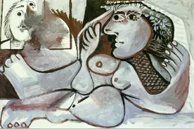 毕加索世界名画之另类解析，斜躺着的戴花环的裸女图片