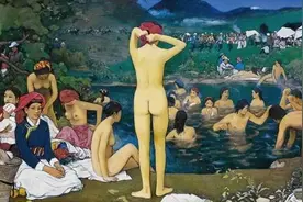 著名画家费正创作的油画作品《男女同浴》引起轰动图片