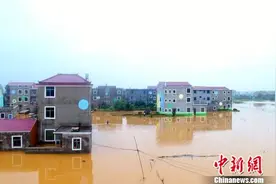 航拍江西丰城暴雨成灾 房屋变“水上楼阁”图片