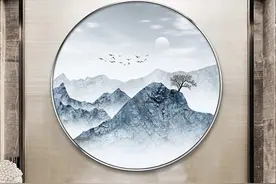 现代新中式意境山水画客厅玄关圆形装饰画中国风挂画图片