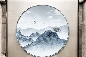 现代新中式意境山水画客厅玄关圆形装饰画中国风挂画图片