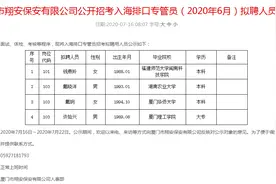 厦门市翔安保安有限公司公开招考入海排口专管员（2020年6月）拟聘人员公示图片