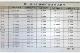 第七次人口普查广西各市文盲率！百色最高玉林最低图片