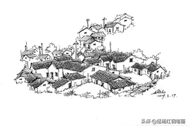 钢笔风景速写步骤图：宁静的山村图片