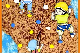 儿童画教程｜趣味肌理+动态造型--趣味画攀岩图片