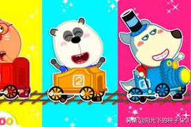 小灰狼、熊猫、小猫咪用废旧纸箱制作托马斯小火车图片