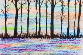 儿童油画棒风景画，简单有步骤的少儿美术，让孩子画一画图片