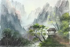绘画教程55—怎样画一幅梦幻般的山水画，这样的细的教程你都不学图片