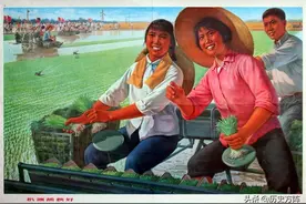 老宣传画年画，火车开到韶山，黄河故道花果香，机器播种好图片