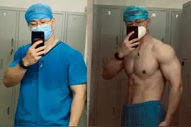 脱下白大褂，变身撸铁猛男，健硕身材，腹肌、麒麟臂，安全感爆棚图片