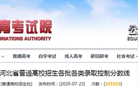 2020年7月22日，河北省高考各批录取控制分数线出炉，附历年对比图片