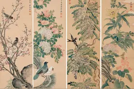 清·马家桐花鸟四屏图片