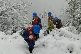 四川达州强降雪致电网受灾 工作人员快速抢修复电图片