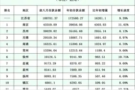 江苏各市2021年1-8月人民币存款余额:南京领先5300多亿，南通第四图片