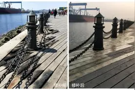 钻石湾木栈道被烧出“黑窟窿”？见报当日被修补图片