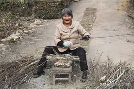 山村老两口编荆笆卖钱修水泥路，一天能编20多米，一米一块钱图片