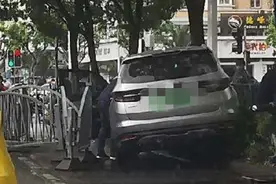 昨天，一辆SUV失控冲上人行绿化带图片