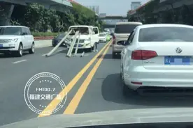 福州五里亭立交桥下，8米长竹子当场穿破挡风玻璃！图片