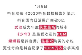 抖音2020年度数据发布：记录了1059万次分手离婚，用户最爱的小吃竟是螺蛳粉！图片