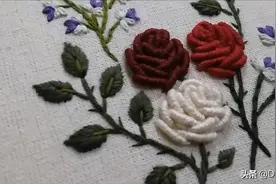 手工刺绣作品，玫瑰花图案的刺绣方法！图片