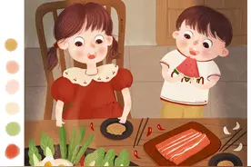 零基础插画教程｜儿插场景和姐姐吃火锅美食插画绘画教程图片