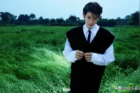 王源初秋草丛大片，蓝天草地，慵懒随性的姿态，侧颜精致图片