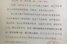 柞水中学回应“高二男生上课玩手机被勒令退学”：非强制，曾有学生写保证书返校图片
