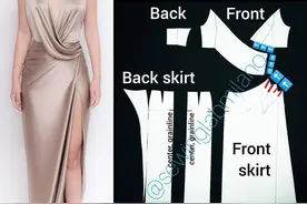 性感低胸开叉晚礼服纸样解析参考图片