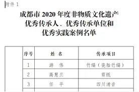 成都市2020年度非物质文化遗产优秀传承人、优秀传承单位和优秀实践案例评选结果公示图片