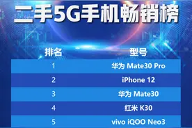 转转年度二手5G手机榜：华为Mate30 Pro夺冠图片