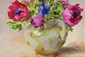 世间万物我只钟情你，英国花痴老奶奶的油画插花作品欣赏图片
