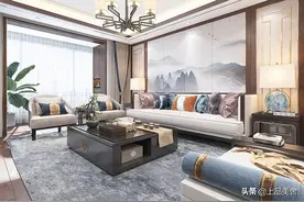 120平米新中式风，客厅沙发背景的山水画，提升了整体的文化底蕴图片