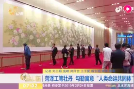 菏泽巨幅工笔牡丹话，高3米宽15米，勾勒寓意“人类命运共同体”视频封面