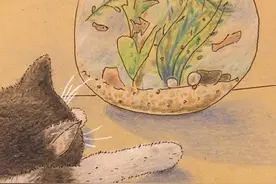 彩铅画:小猫咪的日常生活，每天很悠闲哦！图片