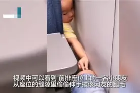 萌娃坐高铁，把手伸到后座偷偷拔乘客腿毛，被发现后的反应亮了图片